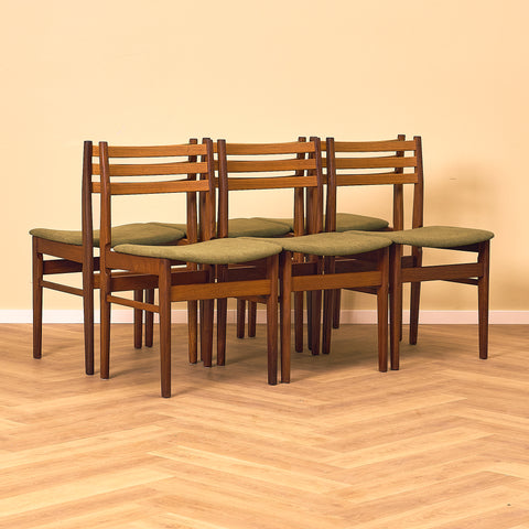 Danish set of 6 dining chairs in teak & walnut