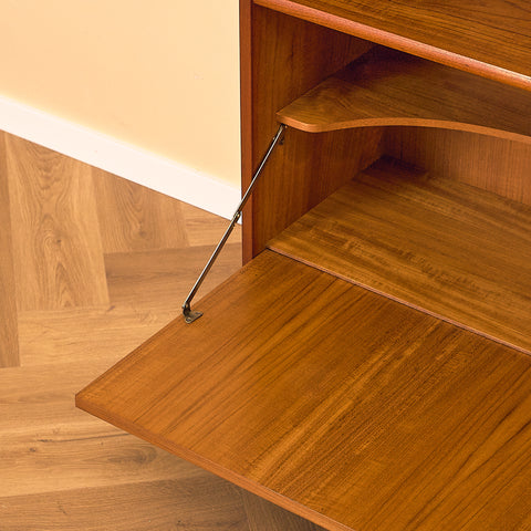 Teak Bookshelf with Drop-front Cabinet