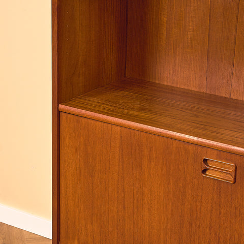 Teak Bookshelf with Drop-front Cabinet