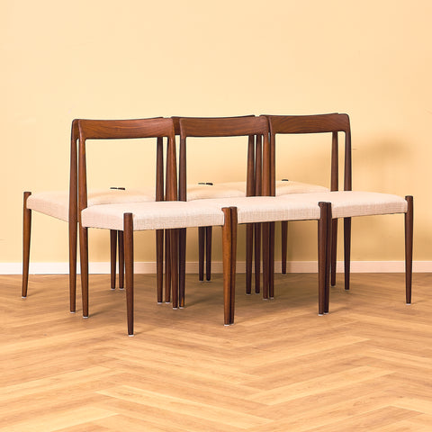 German set of 6 dining chairs in walnut by Lübke
