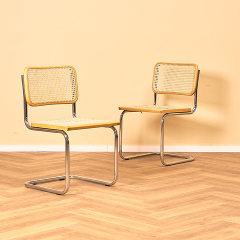 Italian set of 2 dining chairs in beech by Marcel Breuer