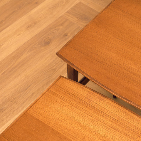 Danish set of nest of tables in teak and walnut