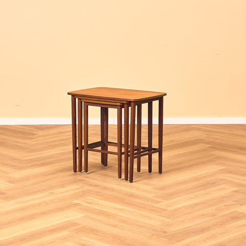 Danish set of nest of tables in teak and walnut