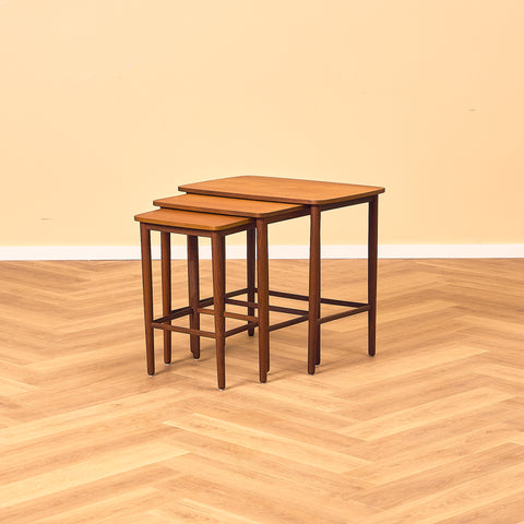 Danish set of nest of tables in teak and walnut