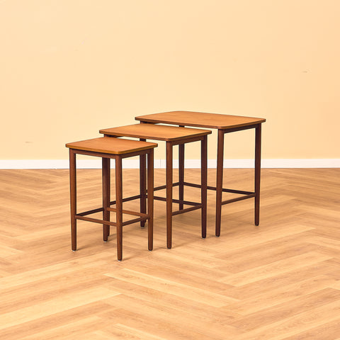 Danish set of nest of tables in teak and walnut