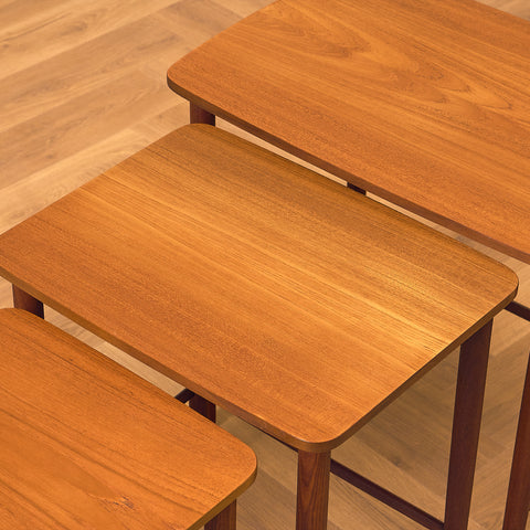 Danish set of nest of tables in teak and walnut