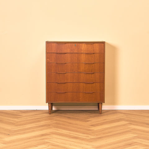 Tall Danish Teak Chest of Drawers with Sculpted Pulls