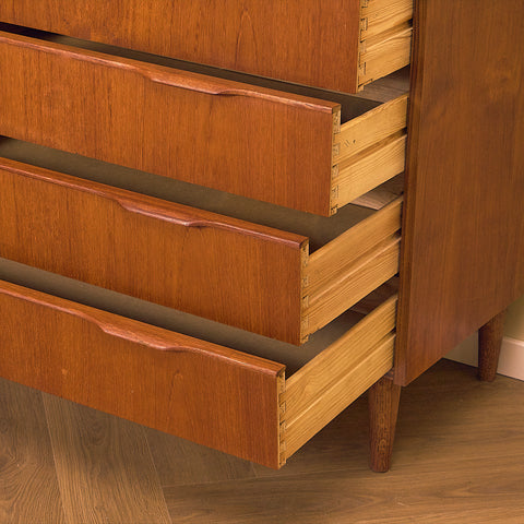 Tall Danish Teak Chest of Drawers with Sculpted Pulls