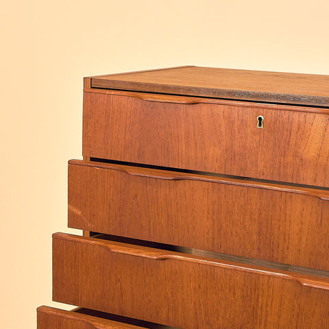 Tall Danish Teak Chest of Drawers with Sculpted Pulls