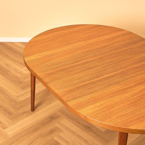 Round Danish Teak Dining Table with Extra Leaf