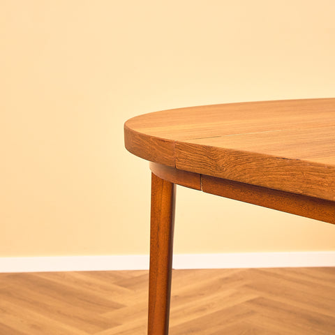 Round Danish Teak Dining Table with Extra Leaf