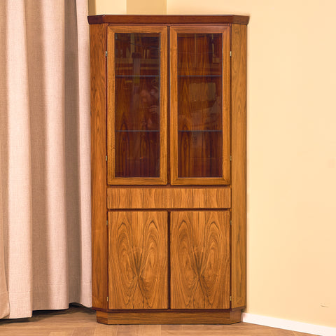 Danish corner bookshelf in Santos rosewood by Skovby