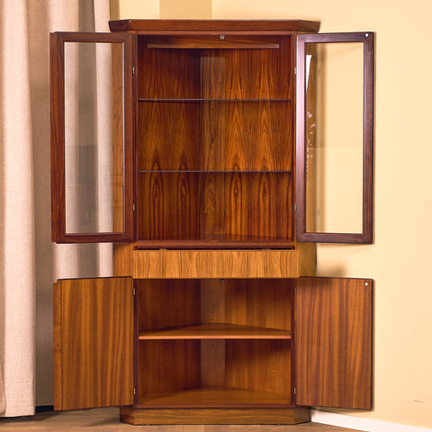 Danish corner bookshelf in Santos rosewood by Skovby