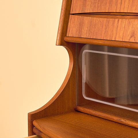 G. Falsig Teak Secretary Writing Desk with Glass Doors
