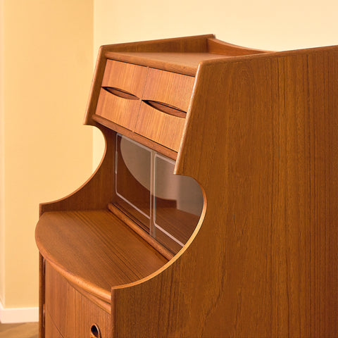 G. Falsig Teak Secretary Writing Desk with Glass Doors