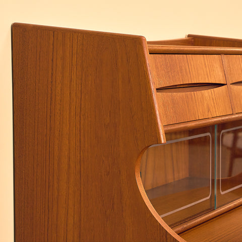 G. Falsig Teak Secretary Writing Desk with Glass Doors