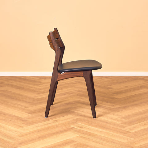 Danish dining chairs in walnut and teak by Erik Buch for Chr. Christensen Møbelfabrik, model 310