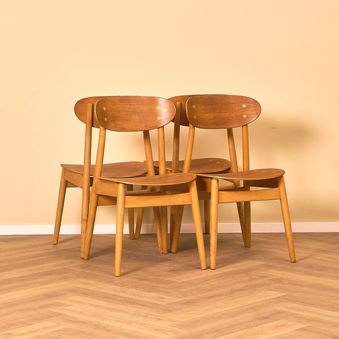 Swedish dining chairs in teak and beech, model 'Eva' by Sven -Erik Fryklund for Hagafors stolfabrik AB, Nässjö