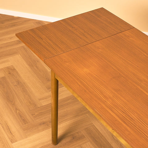 Swedish Teak and Beech Dining Table with Draw Leaves