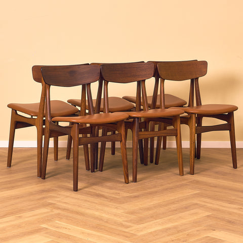 Danish set of 6 dining chairs in teak by Schiønning & Elgaard