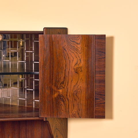 Danish corner bar cabinet in Santos rosewood by Omann Jun Møbelfabrik