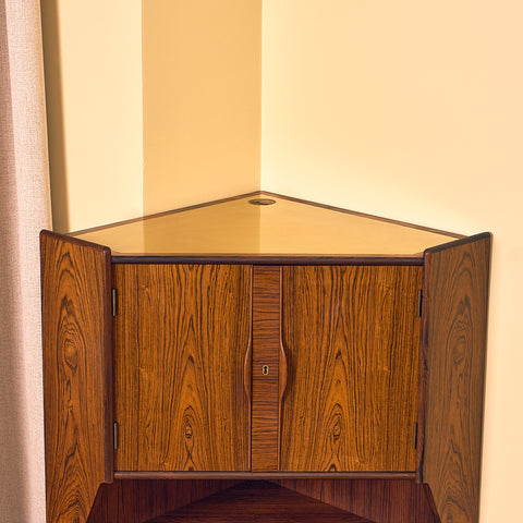 Danish corner bar cabinet in Santos rosewood by Omann Jun Møbelfabrik