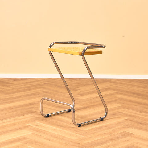 Italian set of 4 bar stools in chrome and beech