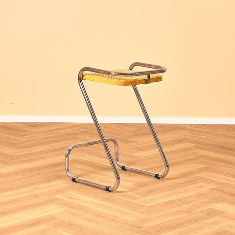 Italian set of 4 bar stools in chrome and beech