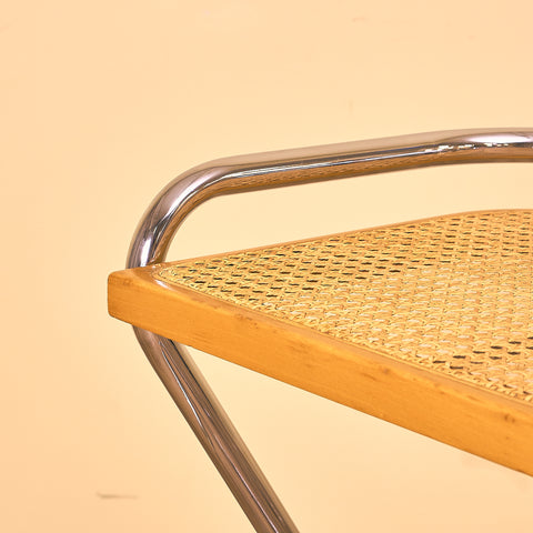 Italian set of 4 bar stools in chrome and beech