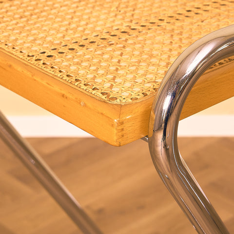Italian set of 4 bar stools in chrome and beech