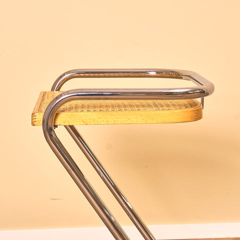 Italian set of 4 bar stools in chrome and beech
