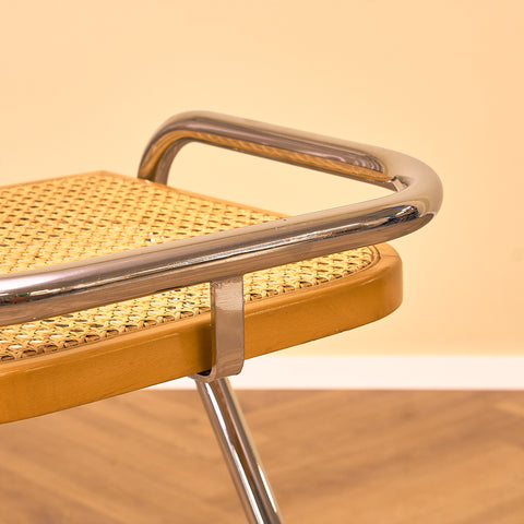 Italian set of 4 bar stools in chrome and beech