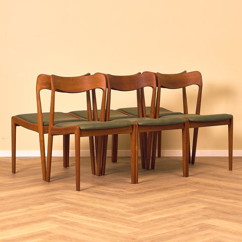 Danish dining chairs in teak by Henning Kjaernulf for Korup Stolefabrik