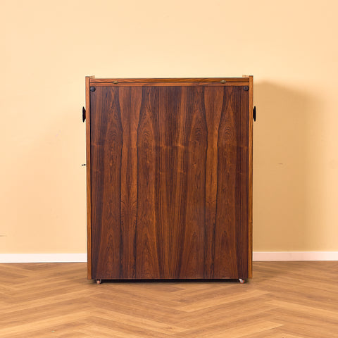 Danish corner bar cabinet in Santos rosewood by Erik Buck and Johannes Andersen for Dyrlund