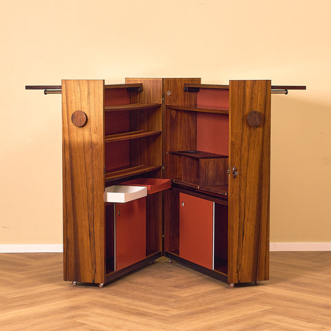 Danish corner bar cabinet in Santos rosewood by Erik Buck and Johannes Andersen for Dyrlund