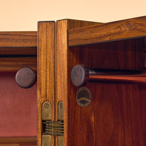 Danish corner bar cabinet in Santos rosewood by Erik Buck and Johannes Andersen for Dyrlund