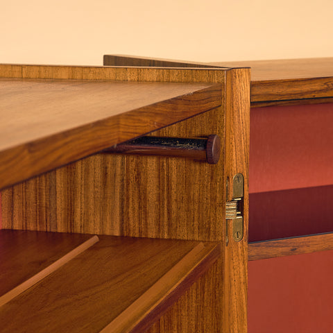 Danish corner bar cabinet in Santos rosewood by Erik Buck and Johannes Andersen for Dyrlund