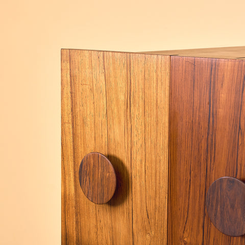 Danish corner bar cabinet in Santos rosewood by Erik Buck and Johannes Andersen for Dyrlund