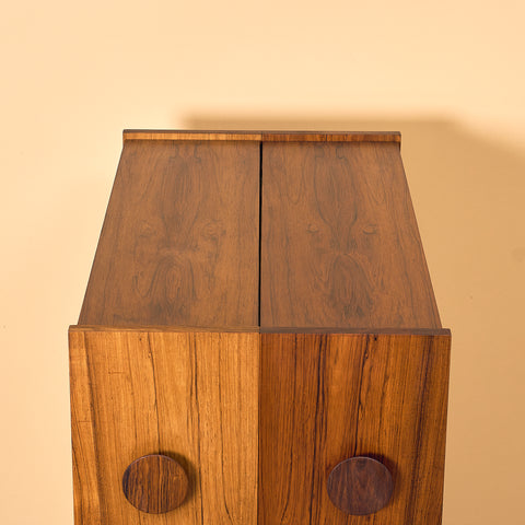 Danish corner bar cabinet in Santos rosewood by Erik Buck and Johannes Andersen for Dyrlund