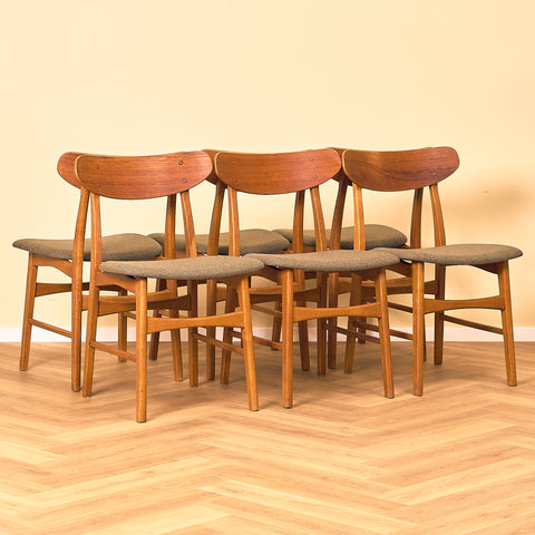 Danish set of 6 dining chairs in teak and oak