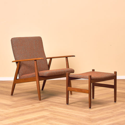 Danish armchair with stool in teak