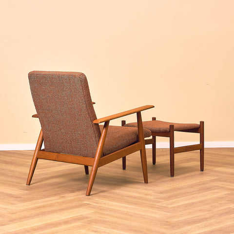 Danish armchair with stool in teak