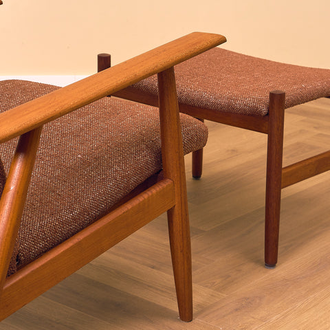 Danish armchair with stool in teak