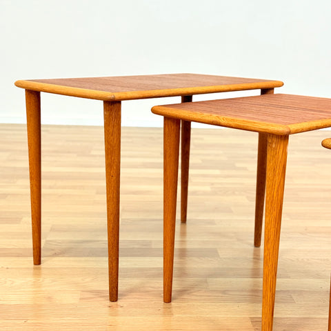 Swedish set of nest of tables in oak & teak