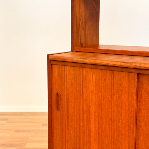 Swedish bookshelf with pull out desk in teak