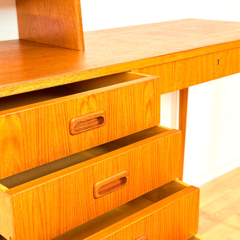 Reserved Swedish bookshelf with writing desk in teak