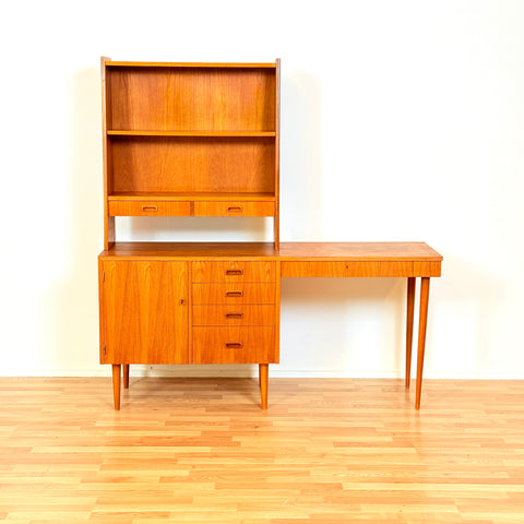 Reserved Swedish bookshelf with writing desk in teak