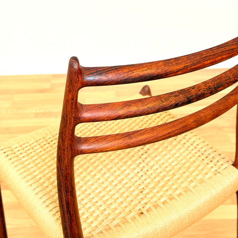 Danish set of 6 dining chairs in Santos rosewood, Niels O. Møller, model 78