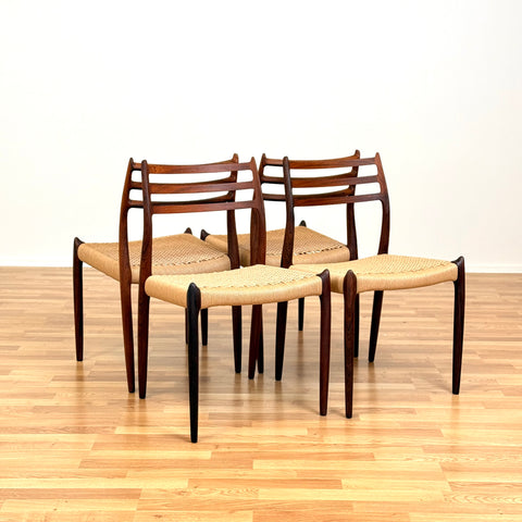 Set of 4 dining chairs in Santos rosewood, Niels O. Møller, model 78