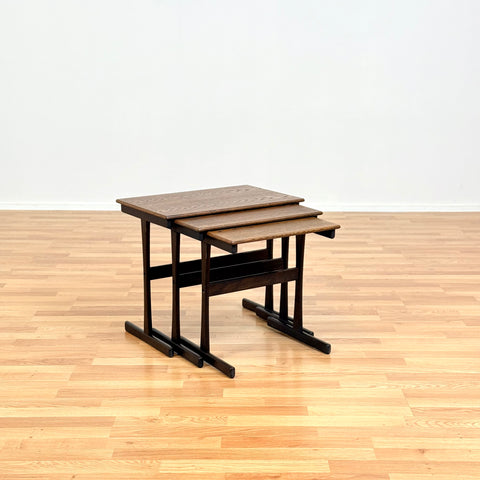 Danish set of nest of tables in stained oak